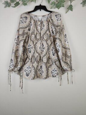 H&M Women's Size S Paisley Floral Peasant Boho Long Sleeve Relaxed Top Blouse